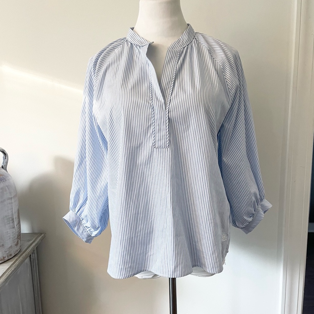 New! MARELLA SPORT COTTON STRIPED BLOUSE BLUE SIZE 2 - Picture 4 of 12